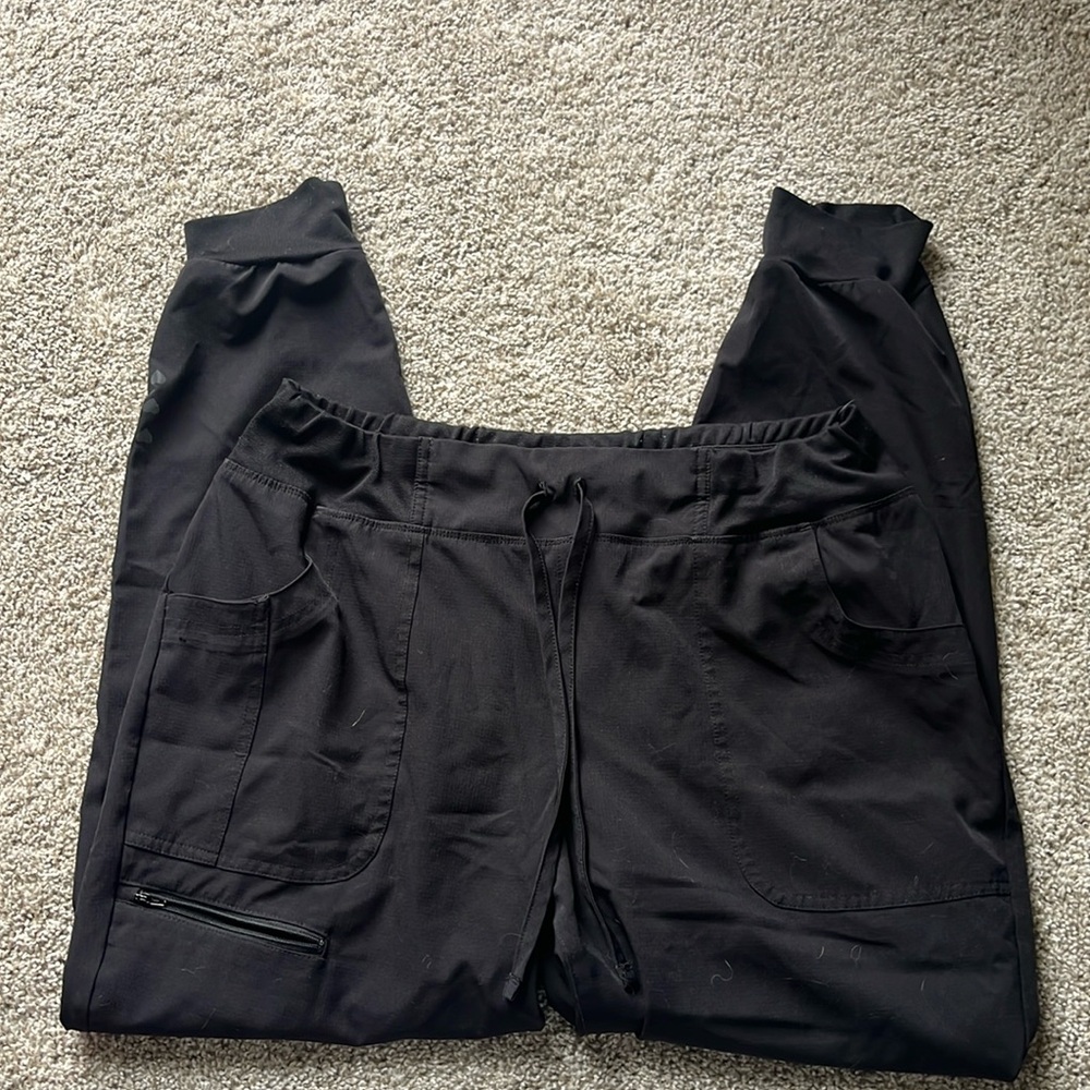 Black jogger style scrub pants